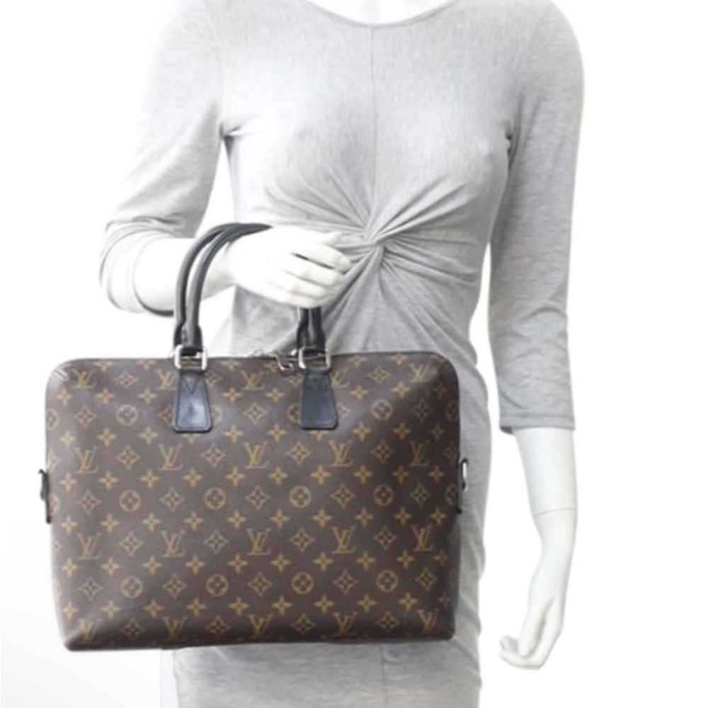 EUC LV Monogram Macassar Porte-Documents Jour Leather Bag